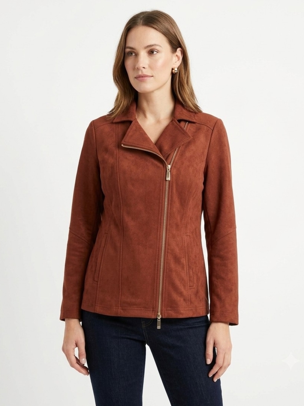 NWOT Chico's Rust Faux Suede-Look Zip Jacket Chico's Size 1   US 8/10